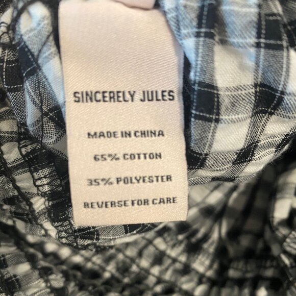 Sincerely Jules Womens Mini Skirt Black White Checkered Tiered Elastic Smocked M - Picture 6 of 9